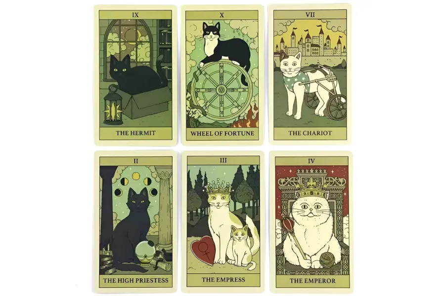 Mystical Tarot Cards with Cat Illustrations